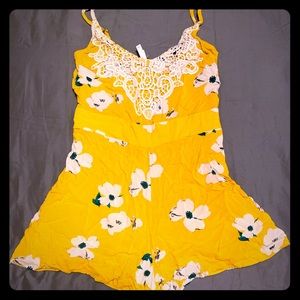 Yellow Romper w/ Floral Pattern